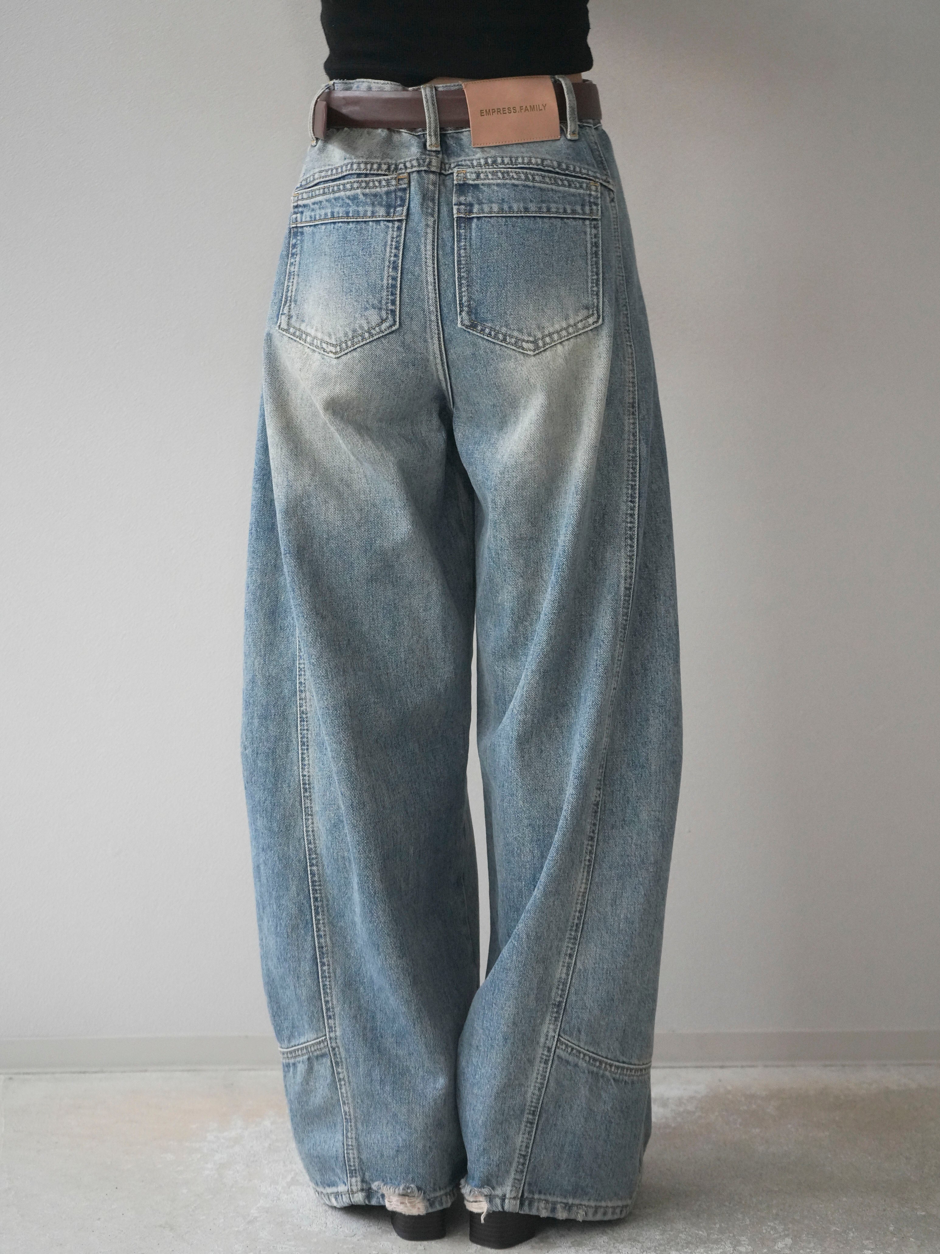 予約]ベルト付カーブデニムパンツ/lightblue – Lumier