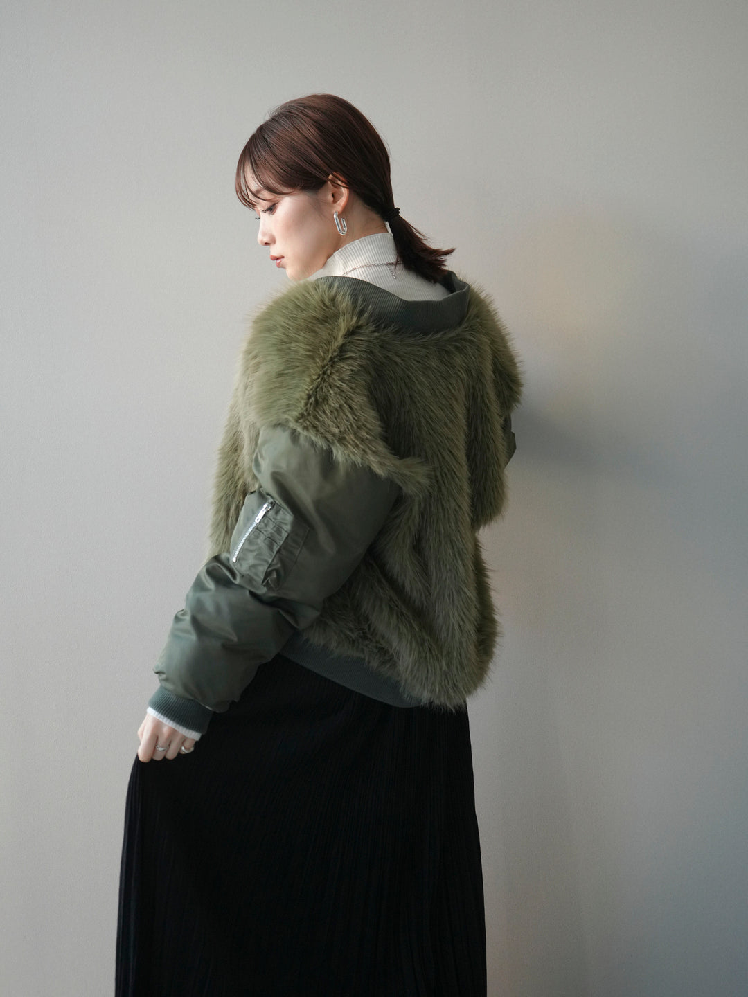 [SET]ファードッキングMA-1+裾レーススウェードプリーツマキシスカート(2set)