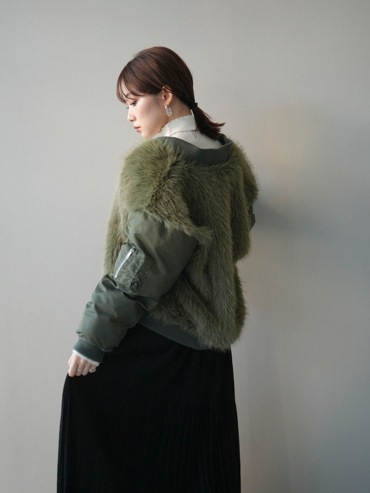 [SET]ファードッキングMA-1+裾レーススウェードプリーツマキシスカート(2set)