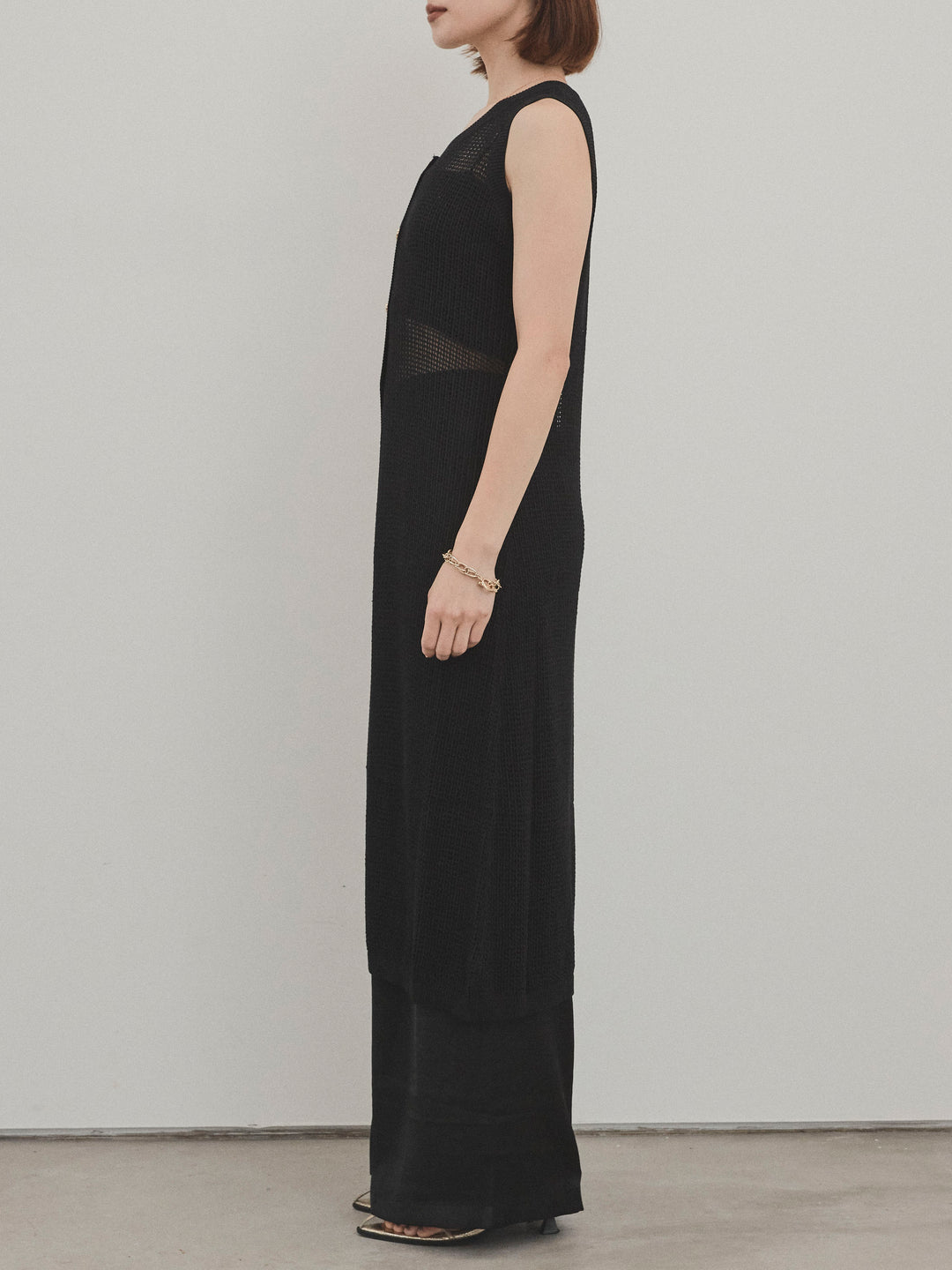 [予約]アソートボタンニットロングジレ/ブラック