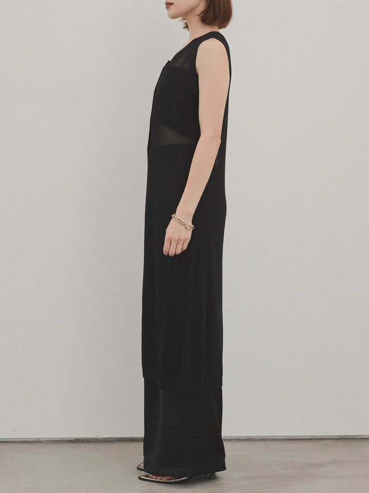 [予約]アソートボタンニットロングジレ/ブラック