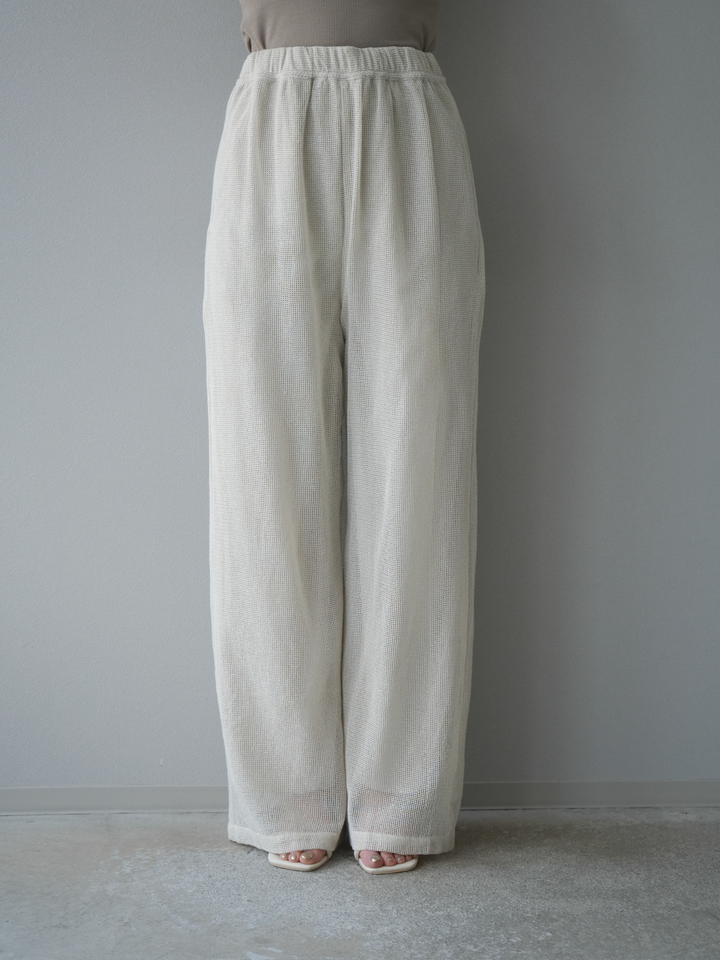 [預購] 棉質金銀絲網眼休閒褲/象牙白