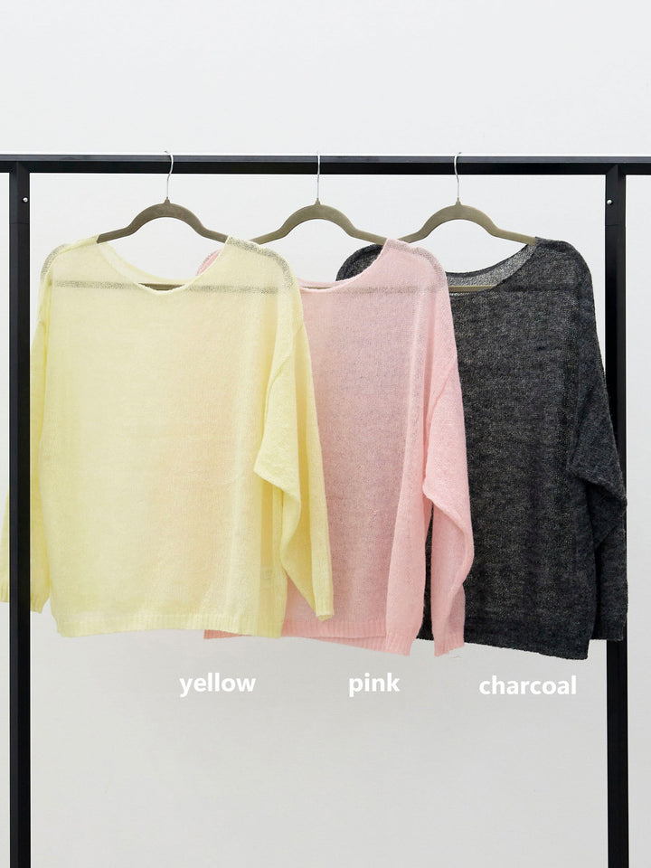 【Allure】[SET]モヘアタッチ透かし編みボートネックニットプルオーバー+モヘアタッチ透かし編みボートネックニットプルオーバー(2set)