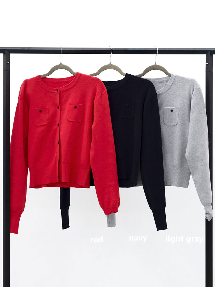 【Allure】[SET]ミニポケットニットカーディガン+ミニポケットニットカーディガン(2set)