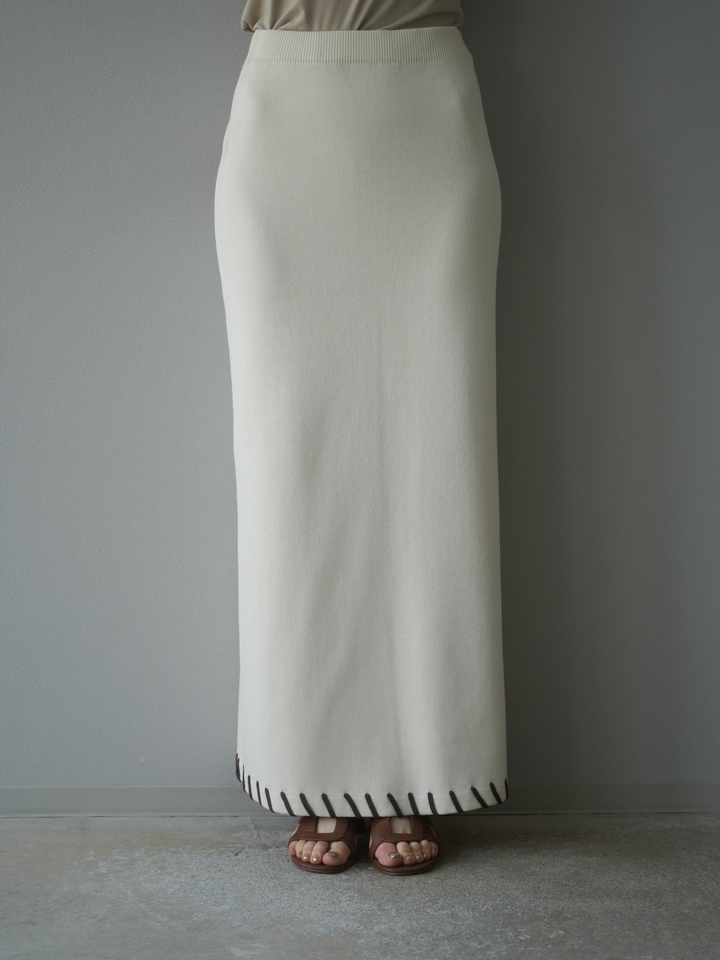 【預購】亞麻質感手縫針織緊身裙/象牙白