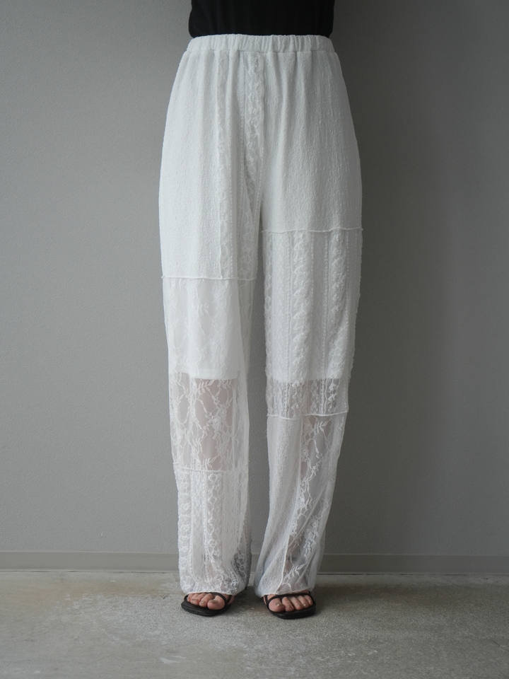 [予約]パッチワークレースワイドパンツ/ホワイト