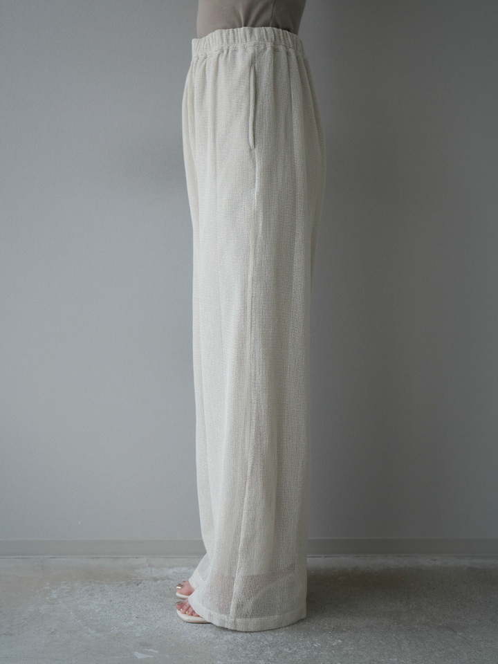 [預購] 棉質金銀絲網眼休閒褲/象牙白