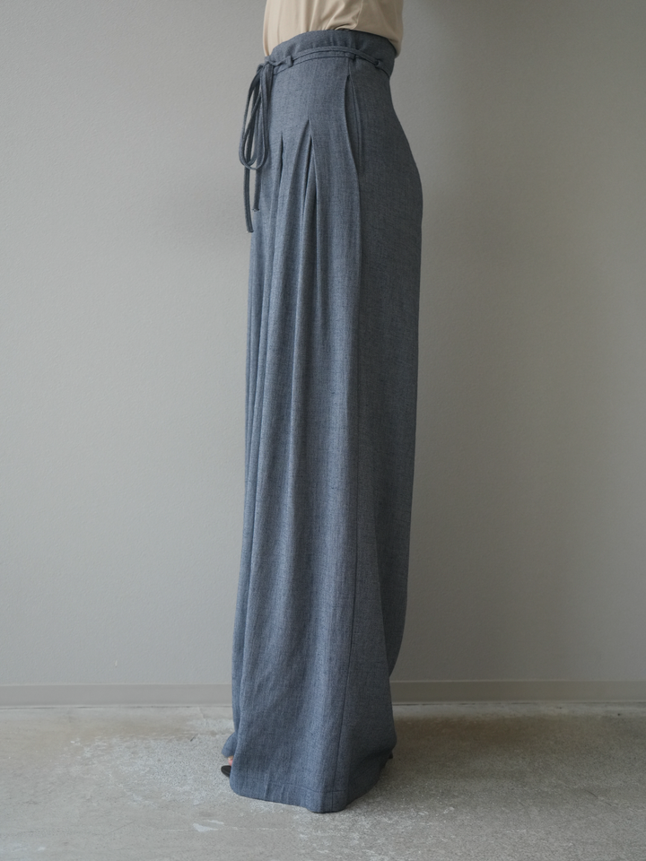 【預購】仿亞麻雙褶設計寬褲/藏青色