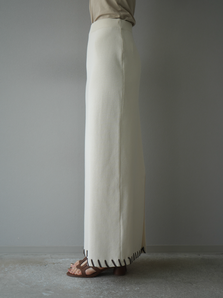 【預購】亞麻質感手縫針織緊身裙/象牙白