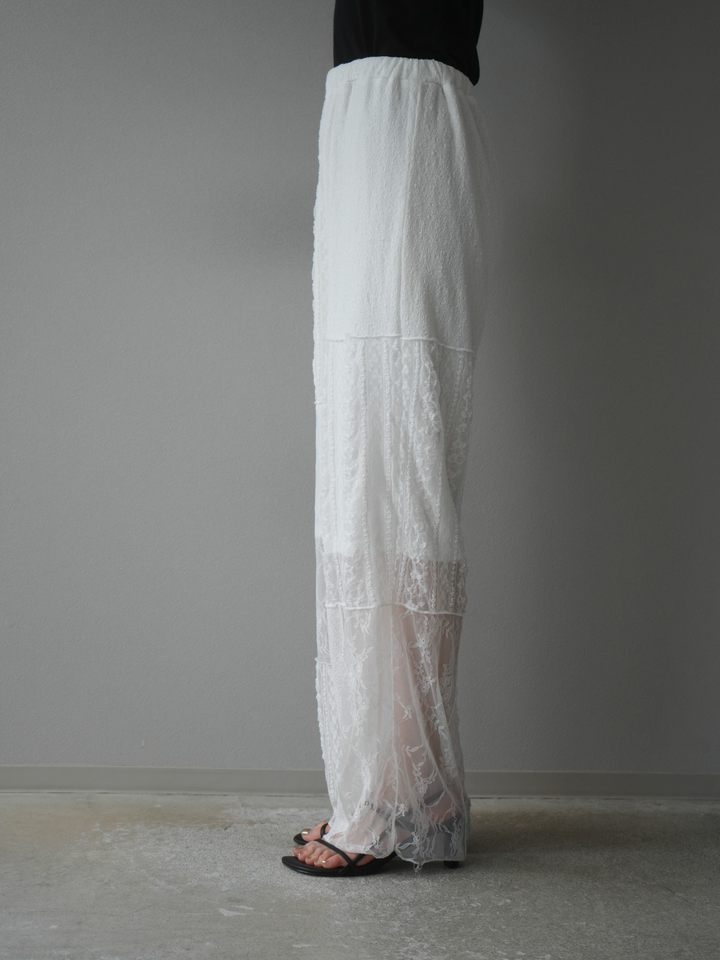 [予約]パッチワークレースワイドパンツ/ホワイト