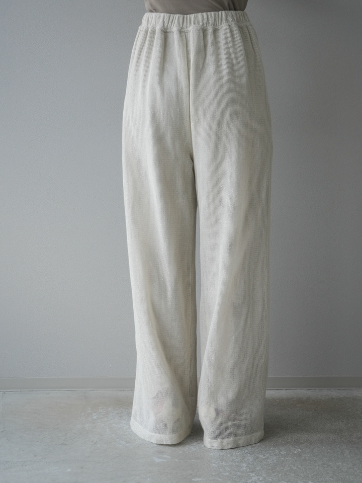 [預購] 棉質金銀絲網眼休閒褲/象牙白