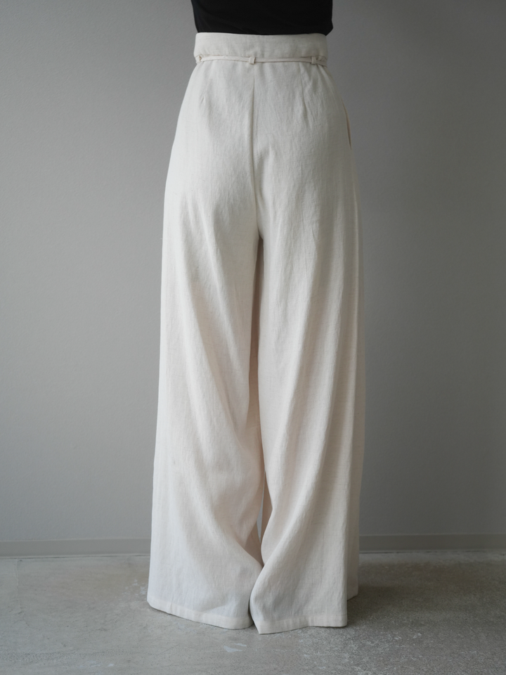 【預購】仿亞麻雙褶設計寬褲/象牙白