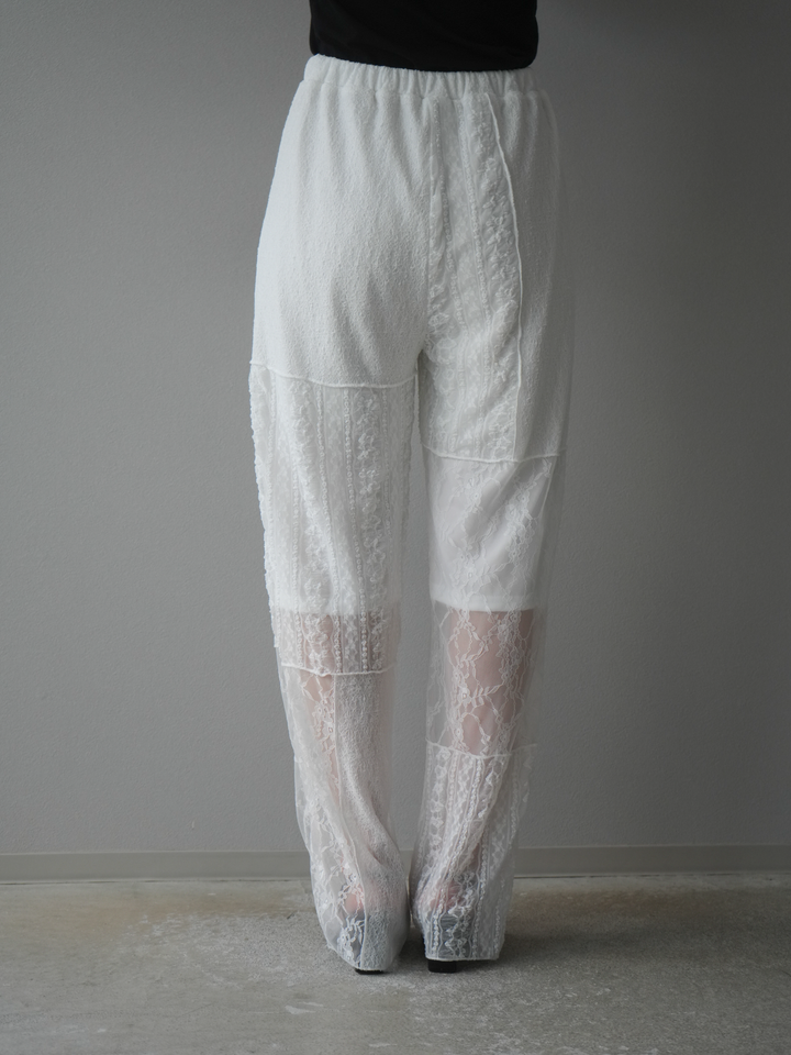 [予約]パッチワークレースワイドパンツ/ホワイト