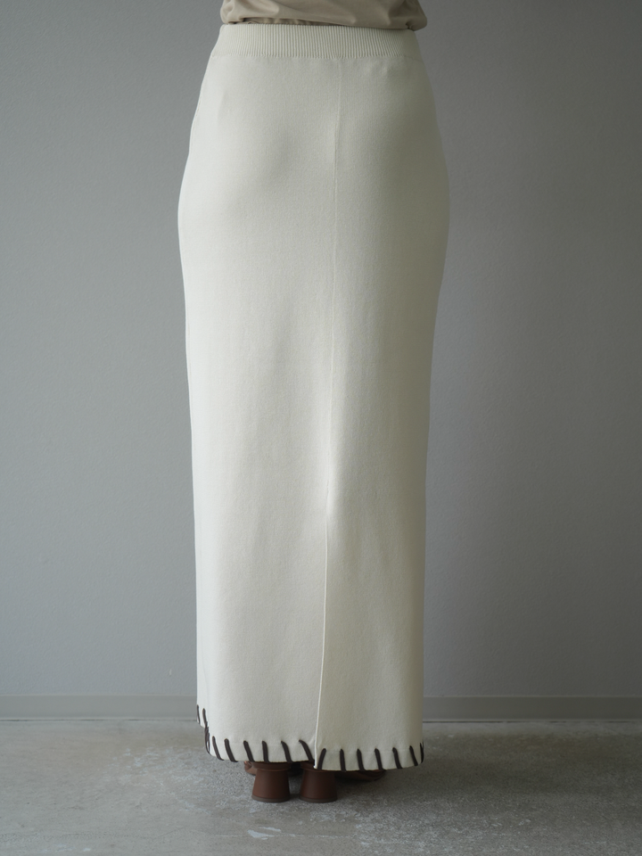 【預購】亞麻質感手縫針織緊身裙/象牙白