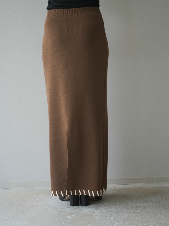 [予約]リネンタッチハンドステッチニットタイトスカート/モカ