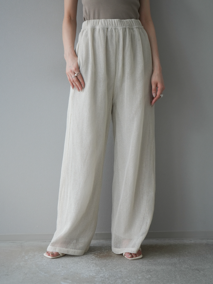 [預購] 棉質金銀絲網眼休閒褲/象牙白