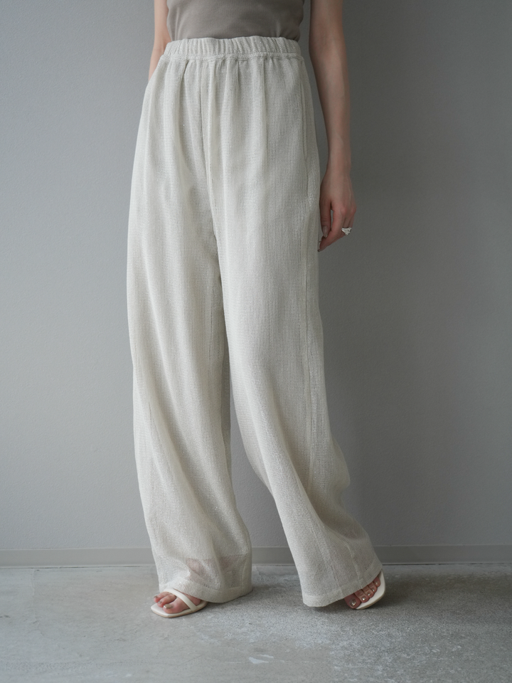 [預購] 棉質金銀絲網眼休閒褲/象牙白