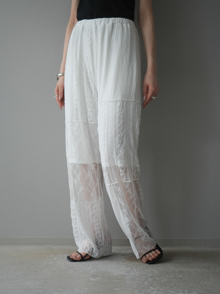 [予約]パッチワークレースワイドパンツ/ホワイト