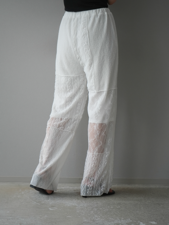 [予約]パッチワークレースワイドパンツ/ホワイト