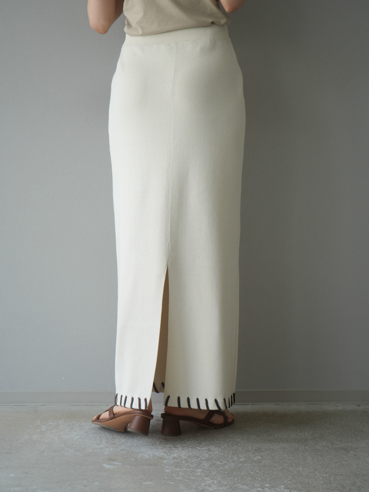 【預購】亞麻質感手縫針織緊身裙/象牙白