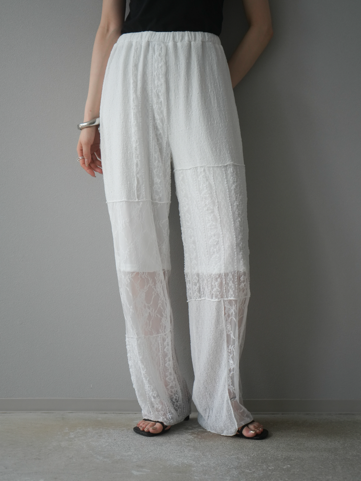 [予約]パッチワークレースワイドパンツ/ホワイト