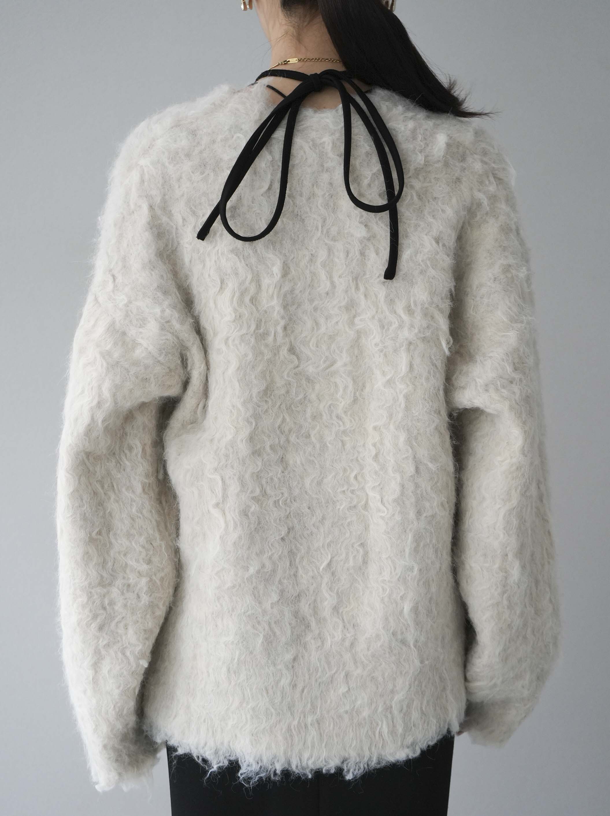 予約]ブークレシャギーVネックニットカーディガン/アイボリー