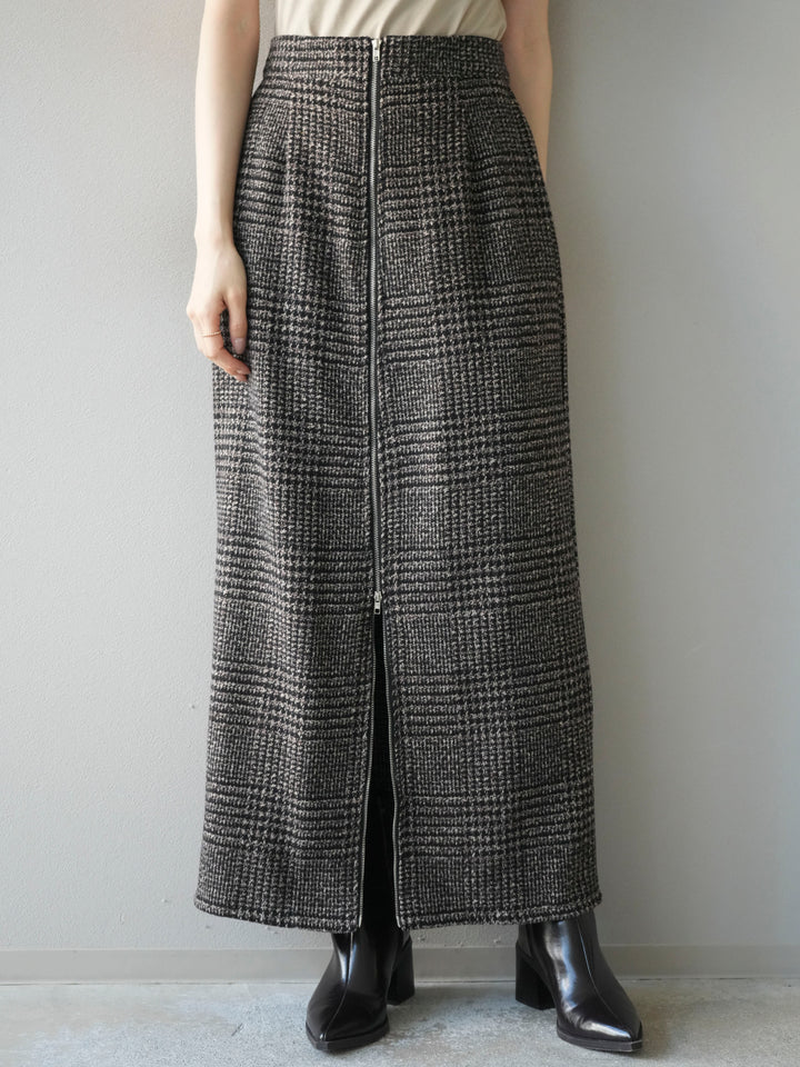 [予約]ツイードジップタイトスカート/brown