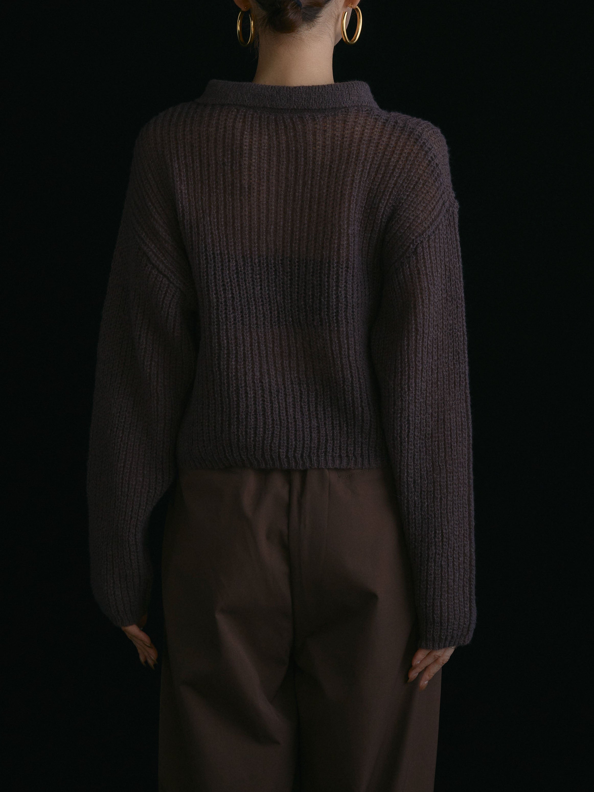 予約]起毛片畦編みシアーポロニット/ブラウン – Lumier