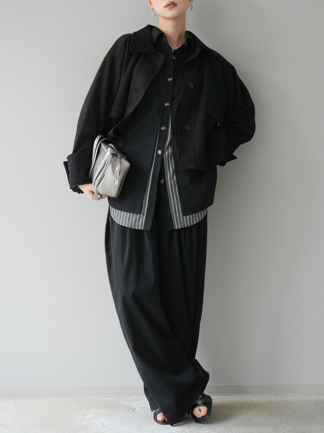 [予約]コーデュロイ切替スウェードショートジャケット/ブラック