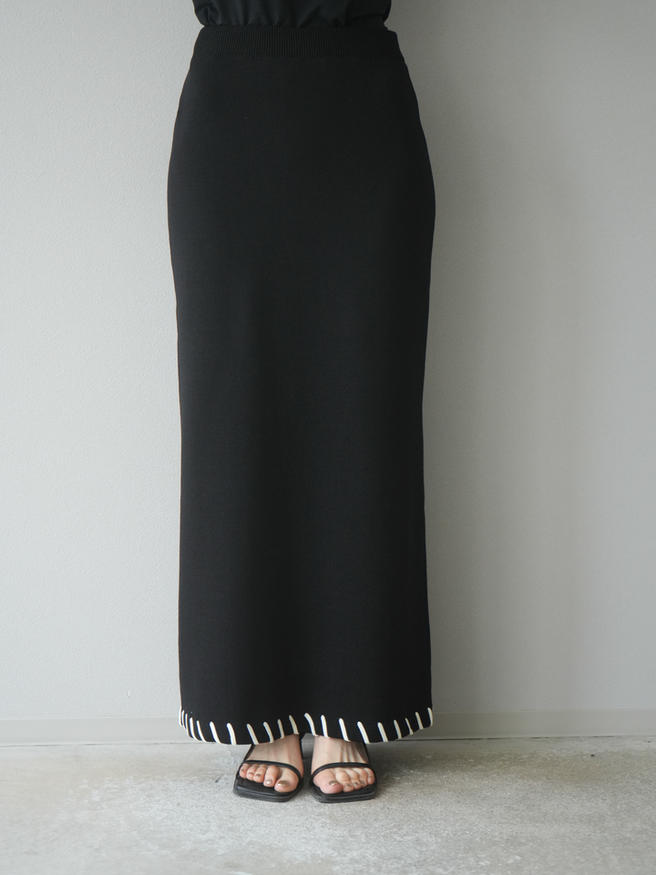 【預購】亞麻質感手縫針織緊身裙/黑色