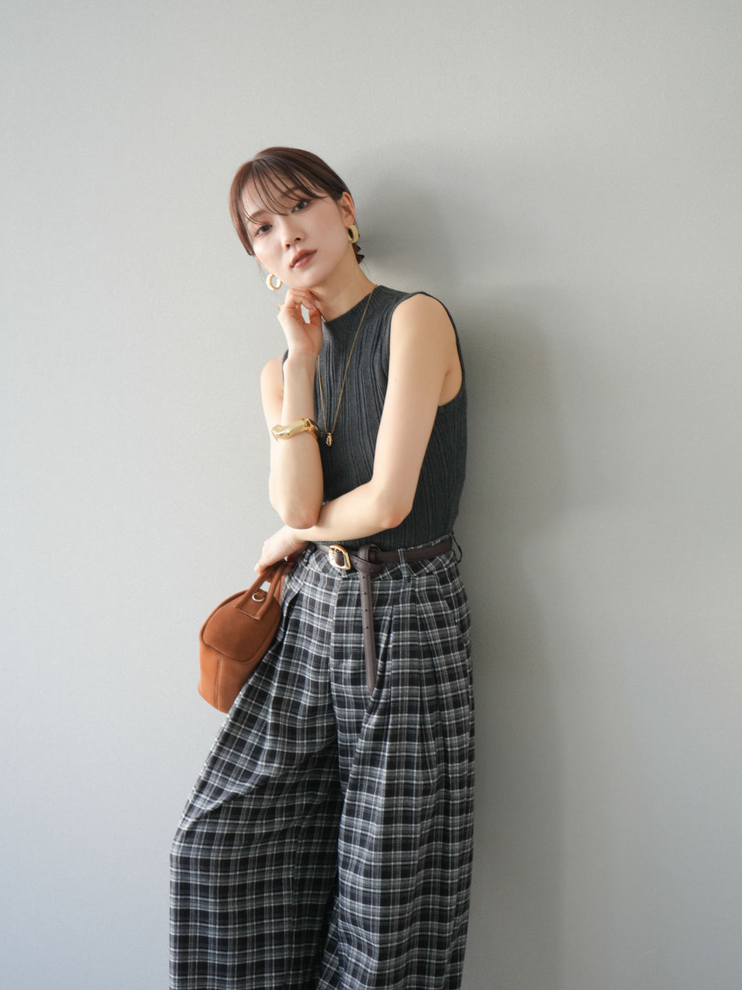 [予約]スリーブレスランダムリブニットトップス/グレー