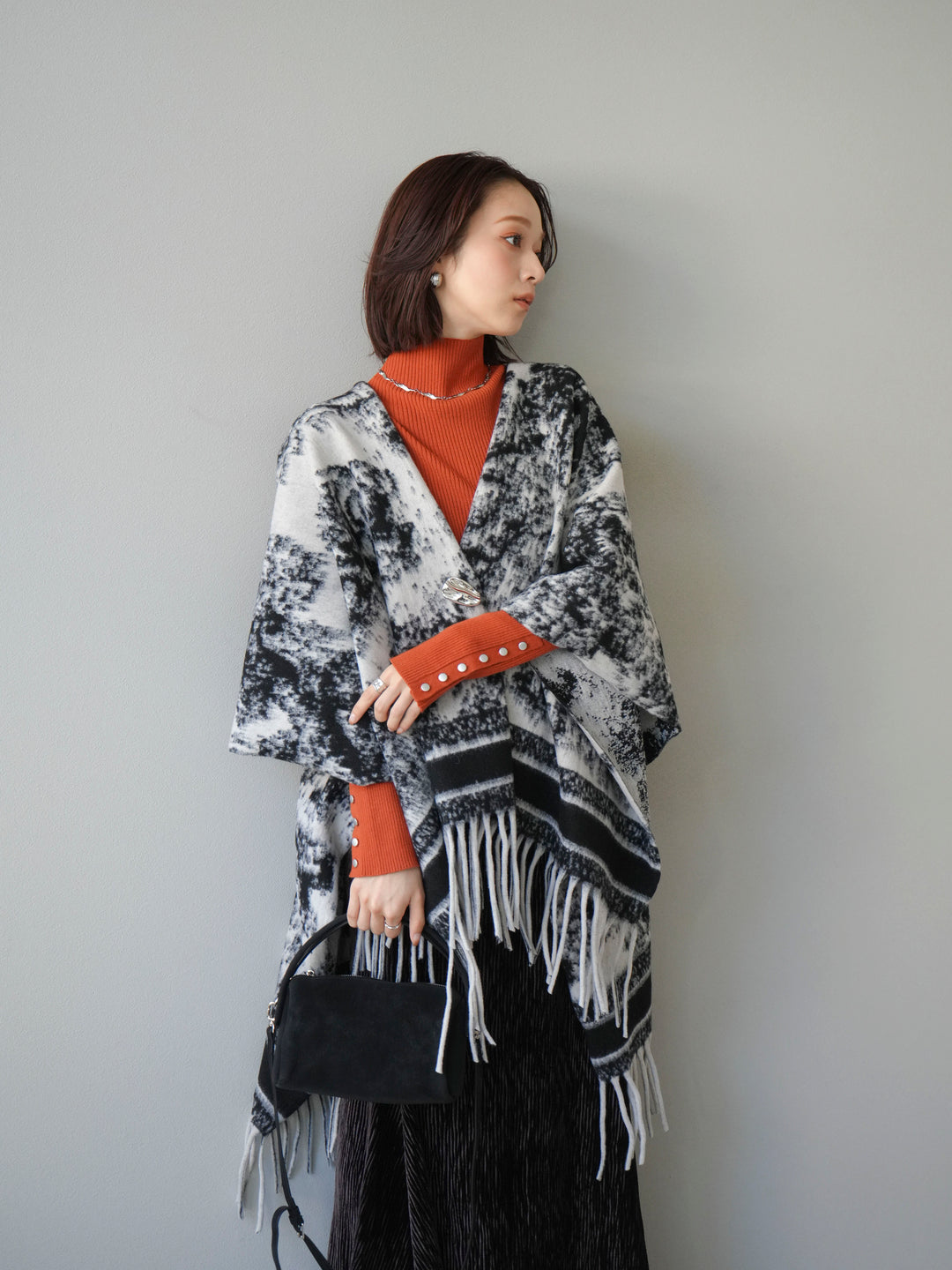 [SET]アブストラクト柄ストールポンチョ+選べるアクセセット(2set)