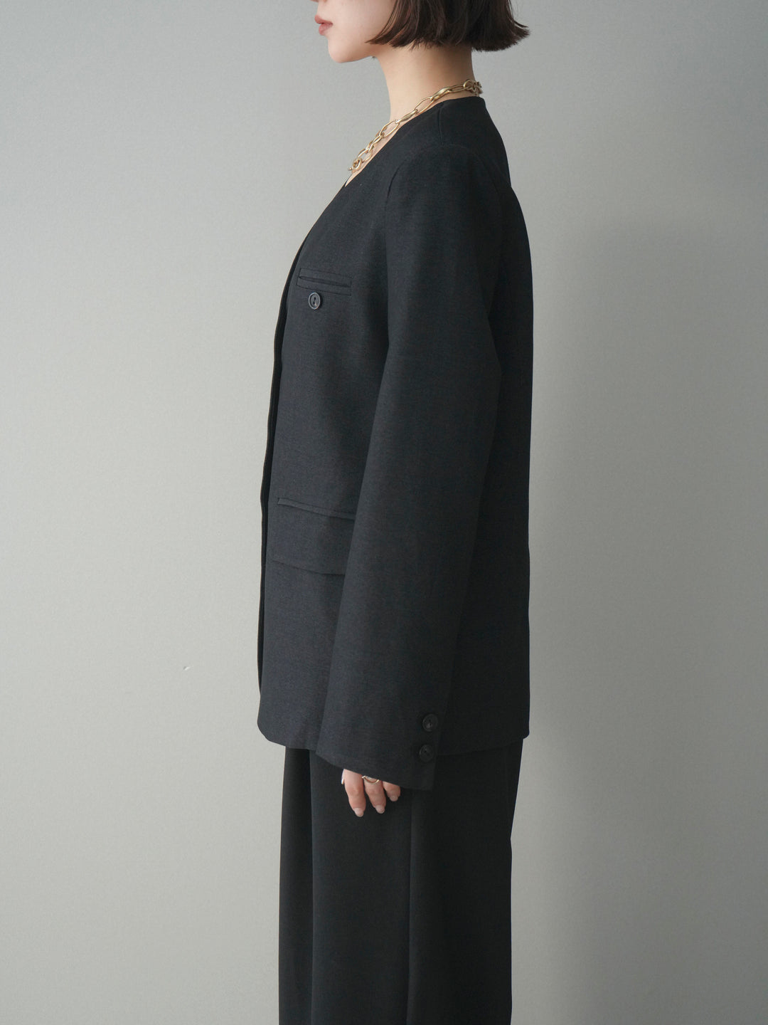 [予約]ノーカラージャケット/charcoal