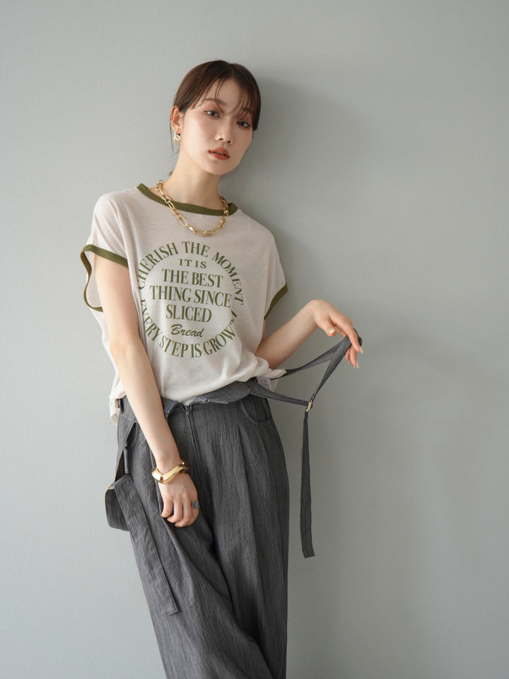 [SET]ストリングデザインハイウエストサロペット+シアーフライス ロゴプリントT (2set)