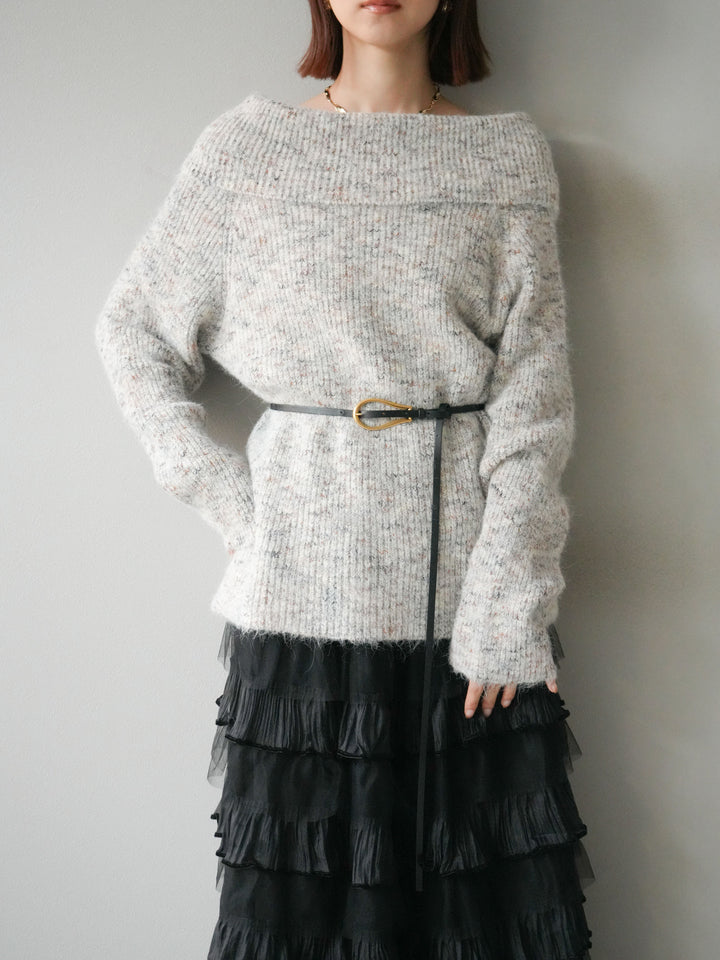 [予約]ミックスヤーンオフショルルーズニットプルオーバー/ベージュ