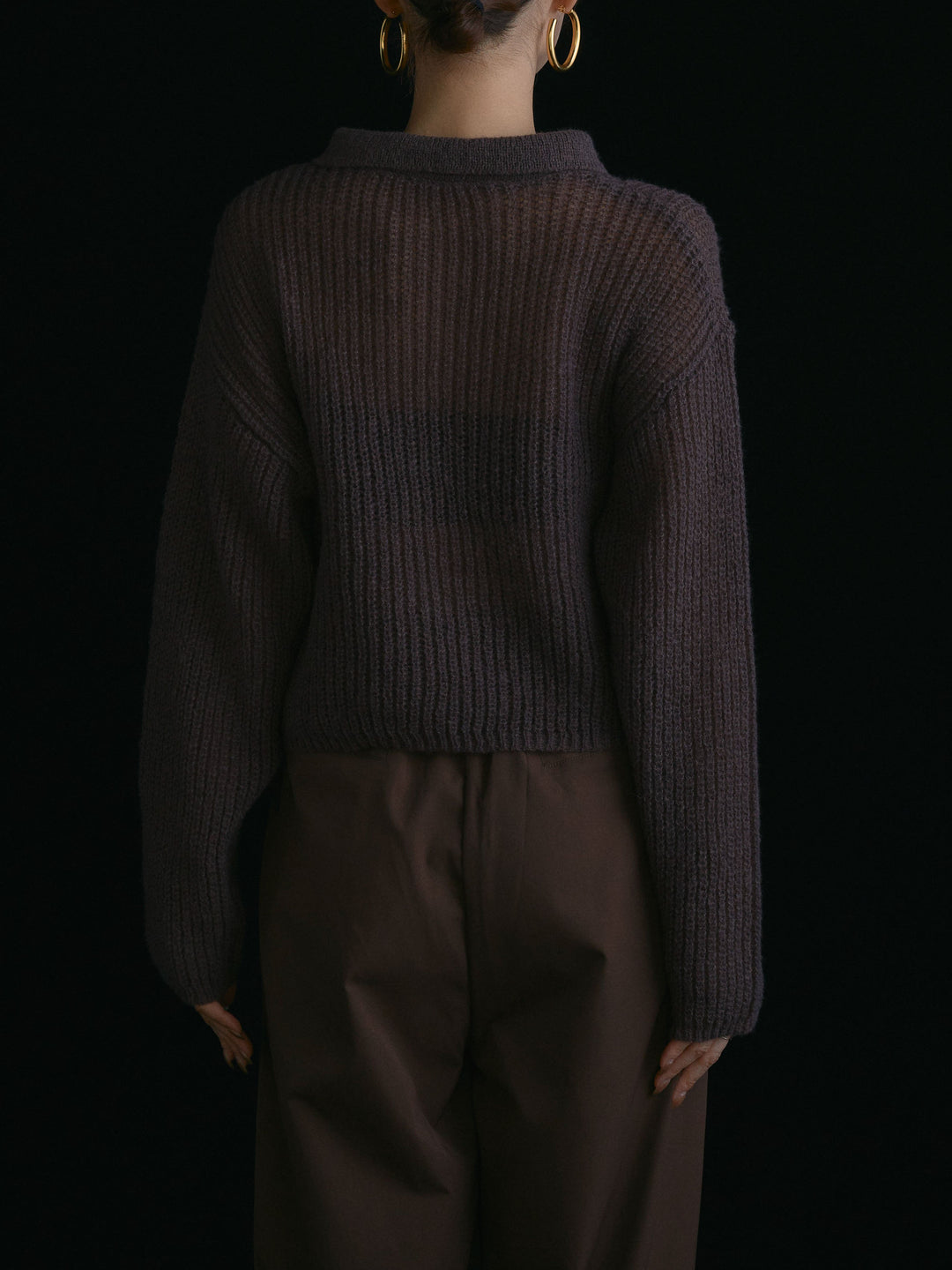 [予約]起毛片畦編みシアーポロニット/ブラウン