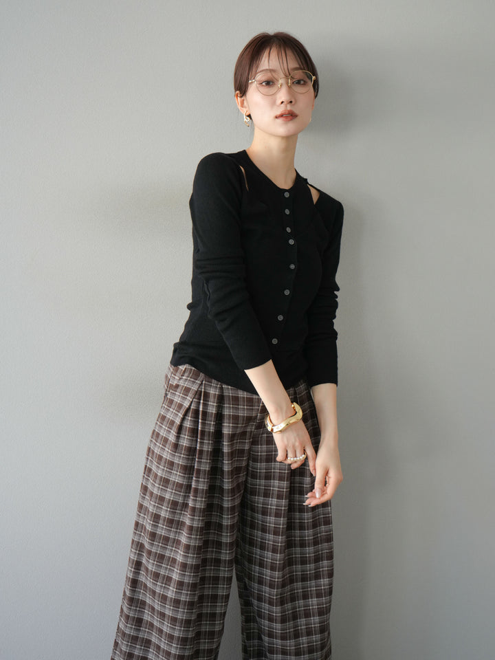 [予約]レイヤードデザインニットカーディガン/ブラック