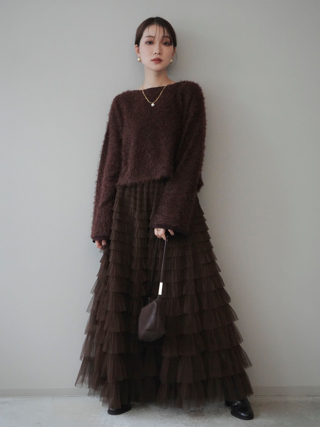 [予約]バイカラー2WAYシャギーニットカーディガン/brown