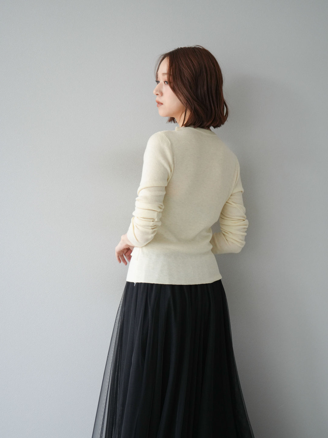 [予約]レイヤードデザインニットカーディガン/アイボリー