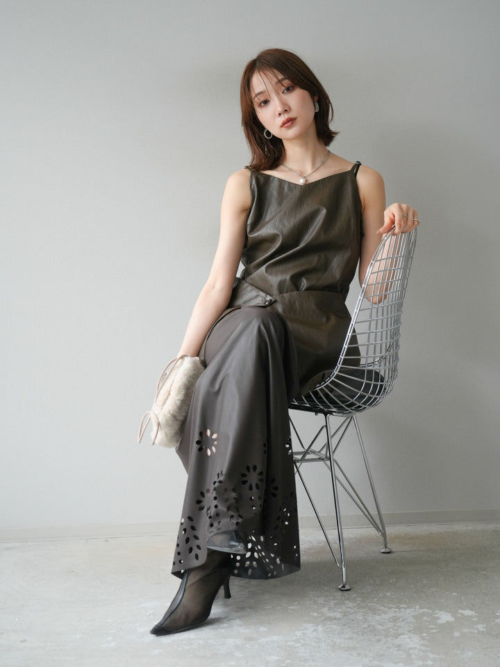 [予約]レイヤードレザーキャミソールチュニック/ブラウン