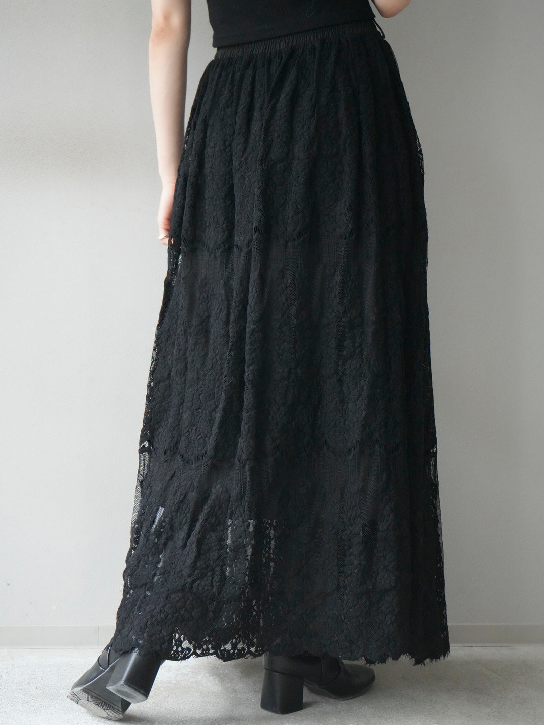 [予約]ヴィンテージライクメッシュレーススカート/black