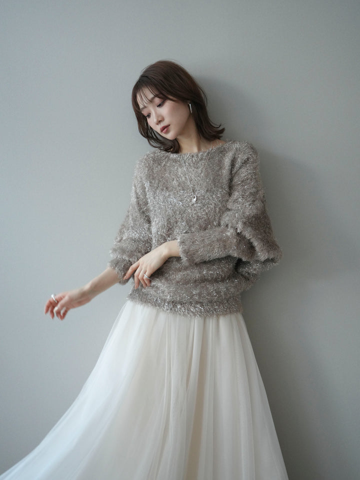 [予約]ラメシャギードルマンニットプルオーバー/beige