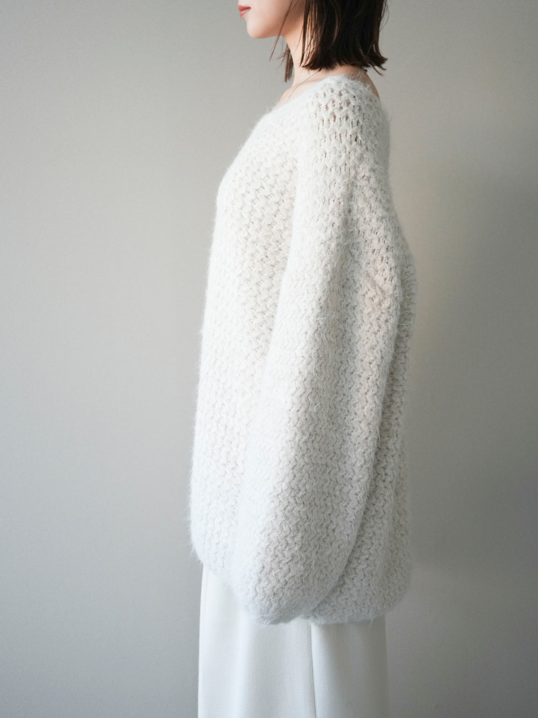 [予約]ウールタッチラメミックスヤーンVネックニットプルオーバー/ivory