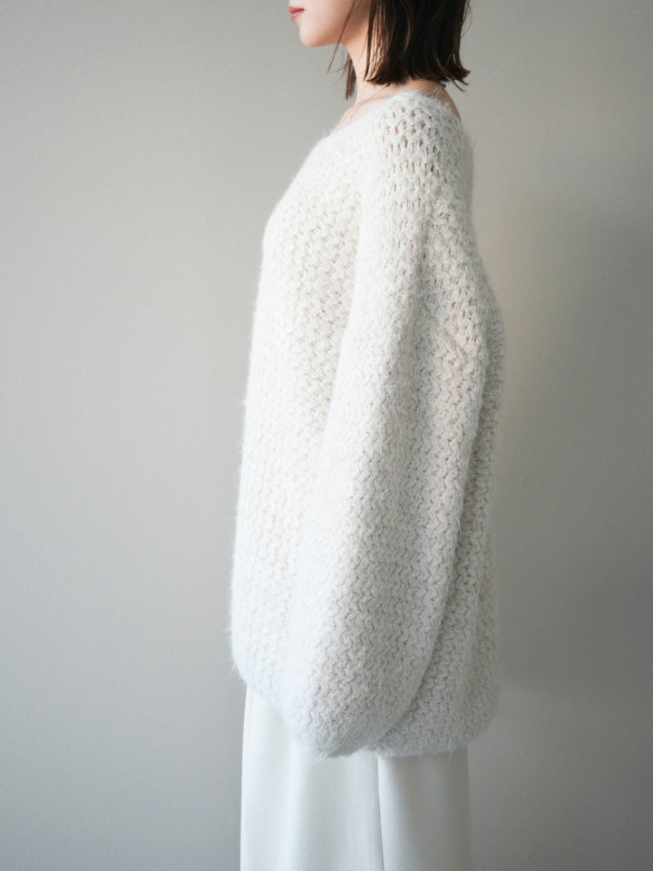 [予約]ウールタッチラメミックスヤーンVネックニットプルオーバー/ivory
