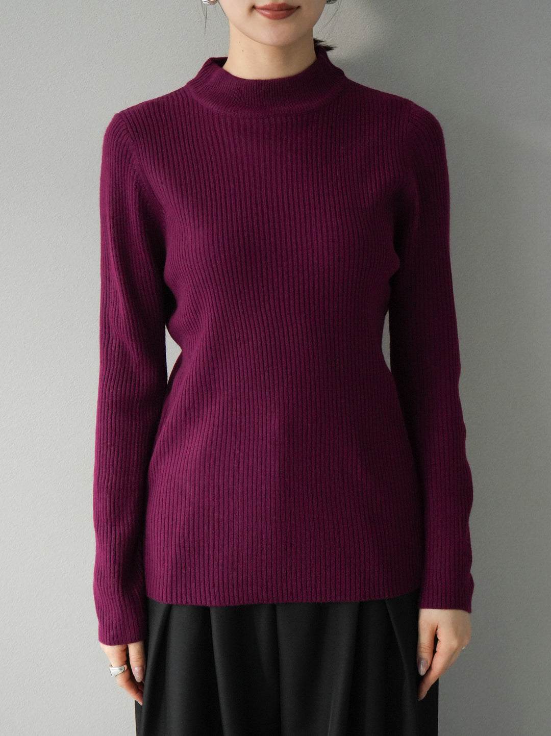 [預訂] 瓶頸式羅紋針織上衣/酒紅色