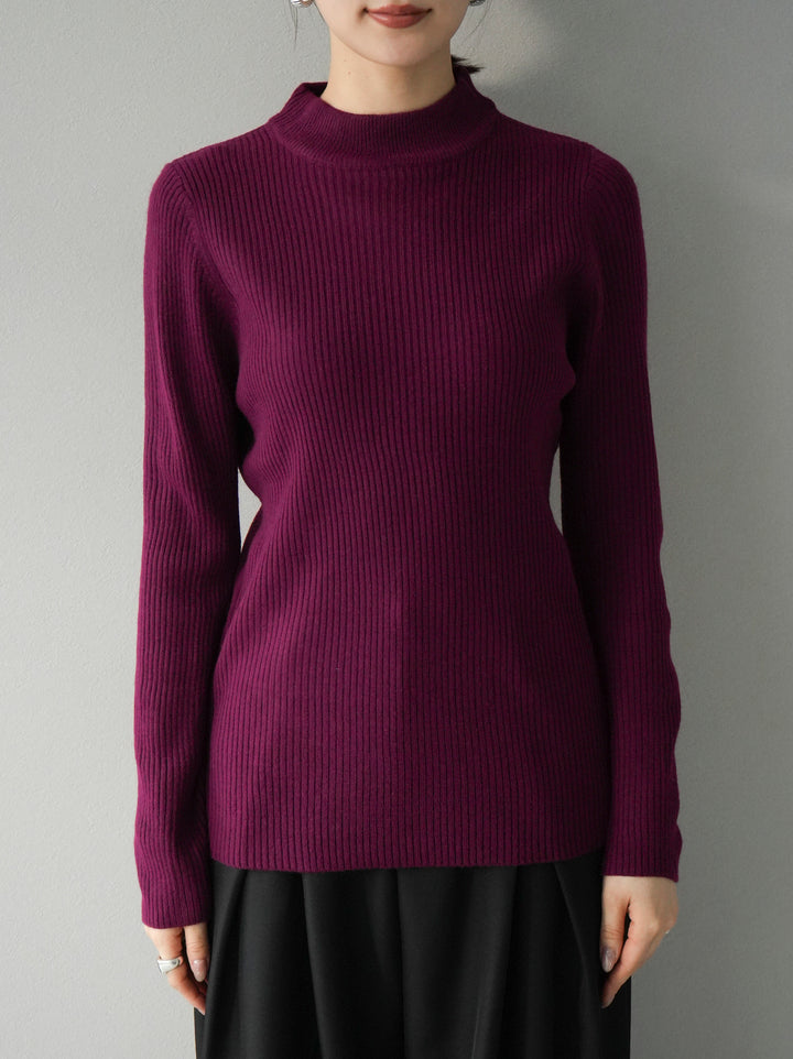 [預訂] 瓶頸式羅紋針織上衣/酒紅色