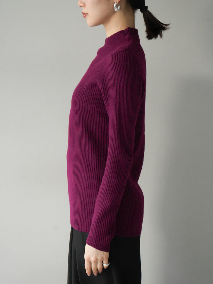 [預訂] 瓶頸式羅紋針織上衣/酒紅色