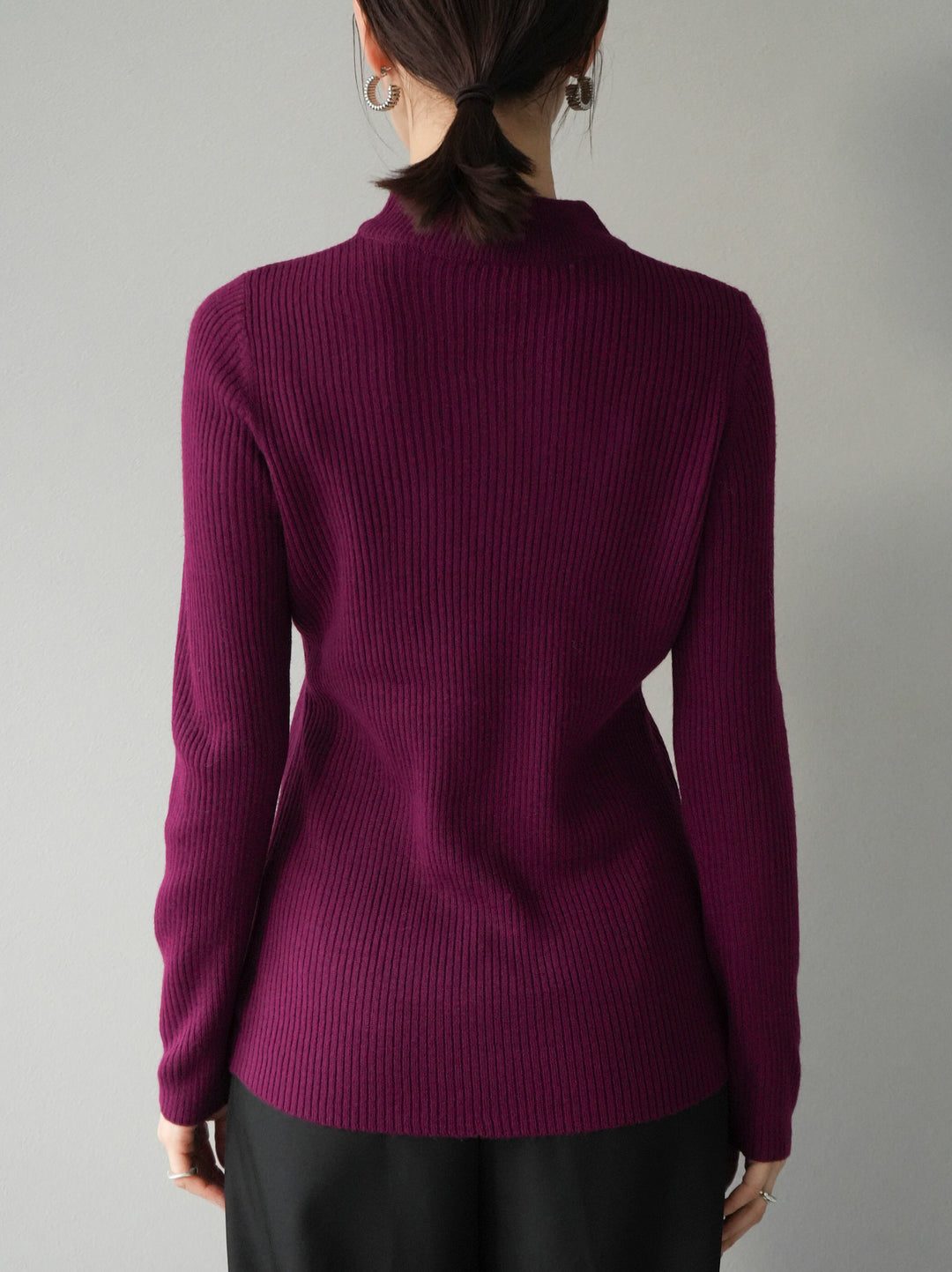 [預訂] 瓶頸式羅紋針織上衣/酒紅色