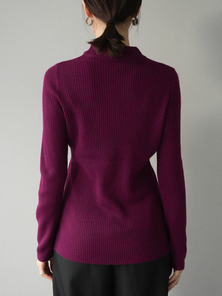 [預訂] 瓶頸式羅紋針織上衣/酒紅色