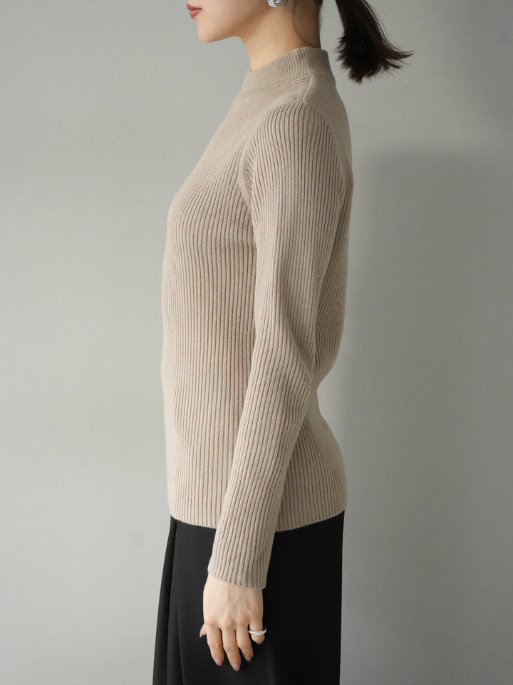 [預訂] 瓶頸羅紋針織上衣/米色